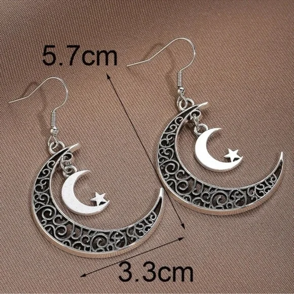1 LEFT! Silver Crescent Moon Dangle Earrings - Picture 4 of 6